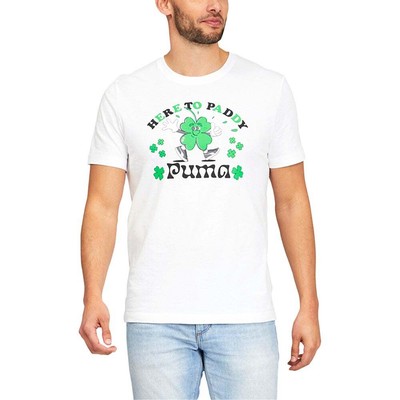 

Футболка Puma Here To Paddy с круглым вырезом и коротким рукавом, мужская повседневная футболка размера, Белый, Puma Here To Paddy Graphic Crew Neck Short Sleeve T-Shirt