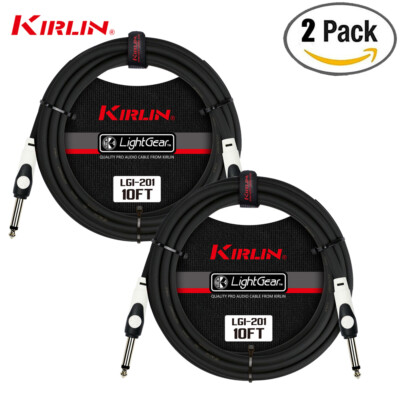 2 PACK Kirlin 10 ft Guitar Instrument Patch Cable Cord Free Cable Tie 1/4'' NEW