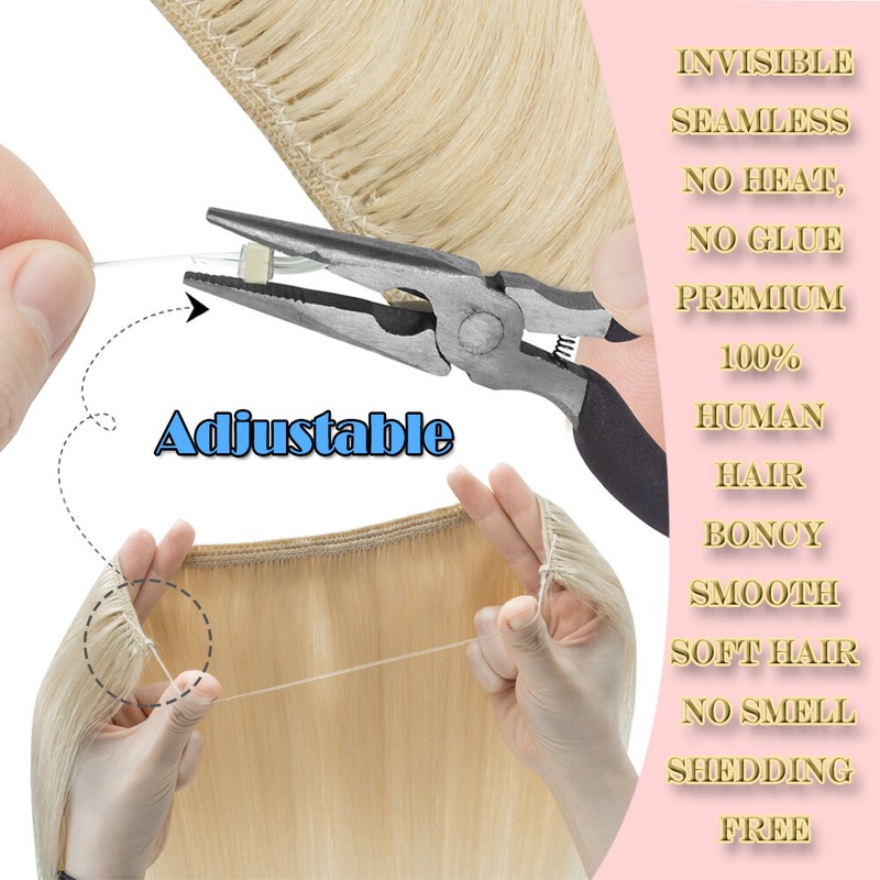 Clip Wire in Remy Human Hair Extensions One Piece Headband Hidden Invisible Ring