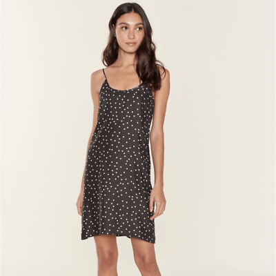 Black and white polka dot slip dress top