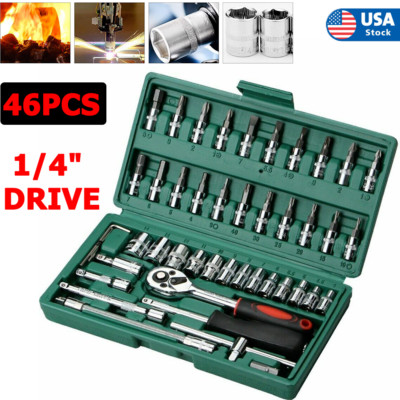 46 Piece 1/4 inch Drive  Socket Wrench Set, Bit Socket Set, Tool Kit, Car Repair