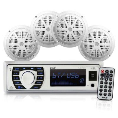 Pyle Bluetooth Marine Receiver Stereo & Speaker Kit 4 6.5  Waterproof Speakers