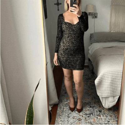 French Connection Dress Womens Large Black Lace Thora Lula Long Sleeve