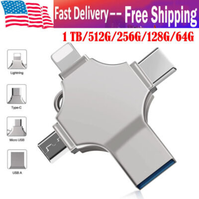 4 in 1 1TB USB 3.0 Flash Drive Memory Photo Stick for iPhone Android iPad Type C