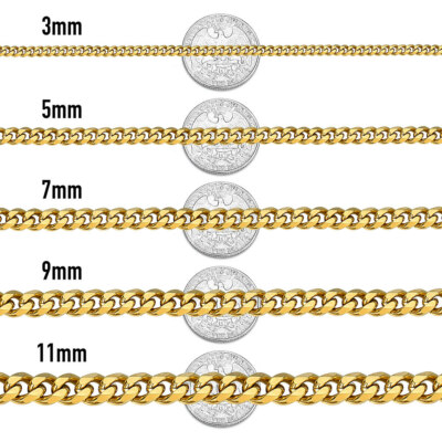 14K Gold Plated Stainless Steel Cuban Curb Chain Necklace Bracelet 3/5/7/9/11mm 