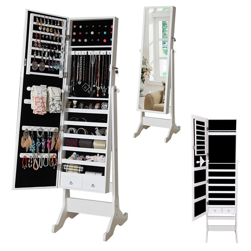New Mirror Jewellery Cabinet Floor Standing Storage Box Organiser