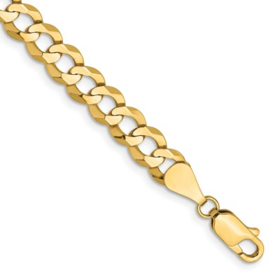 Pre-owned Skyjewelers Real 14k Yellow Gold 7.2mm Lightweight Flat Cuban Chain Chain Bracelet; 7 Inch