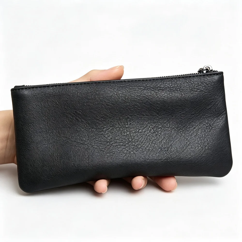 Men's Genuine Leather Long Zipper Wallet Clutch Bag Thin Handbag Wallet