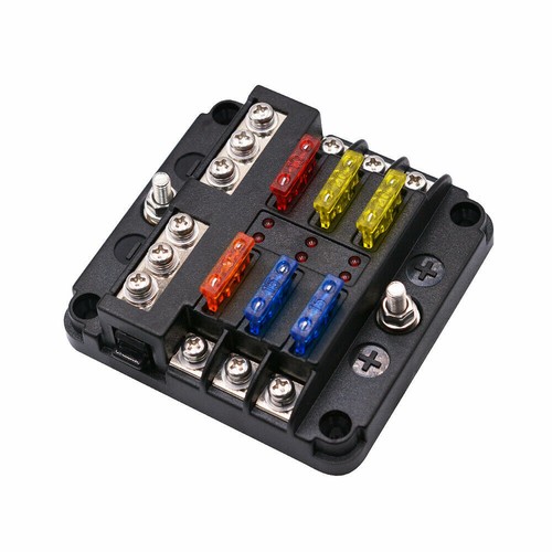 6-Way Car Marine Waterproof Fuse Box Block Holder with LED Indicator DC 12V/24V