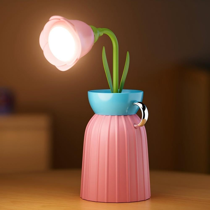 Rose Flower Desk Lamp - Infinite Dimming, Trichromatic Temperature, Rechargeable