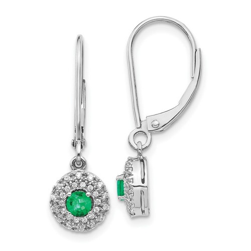 Pre-owned Goldia 14k White Gold Diamond Halo Emerald Leverback Dangle Earrings