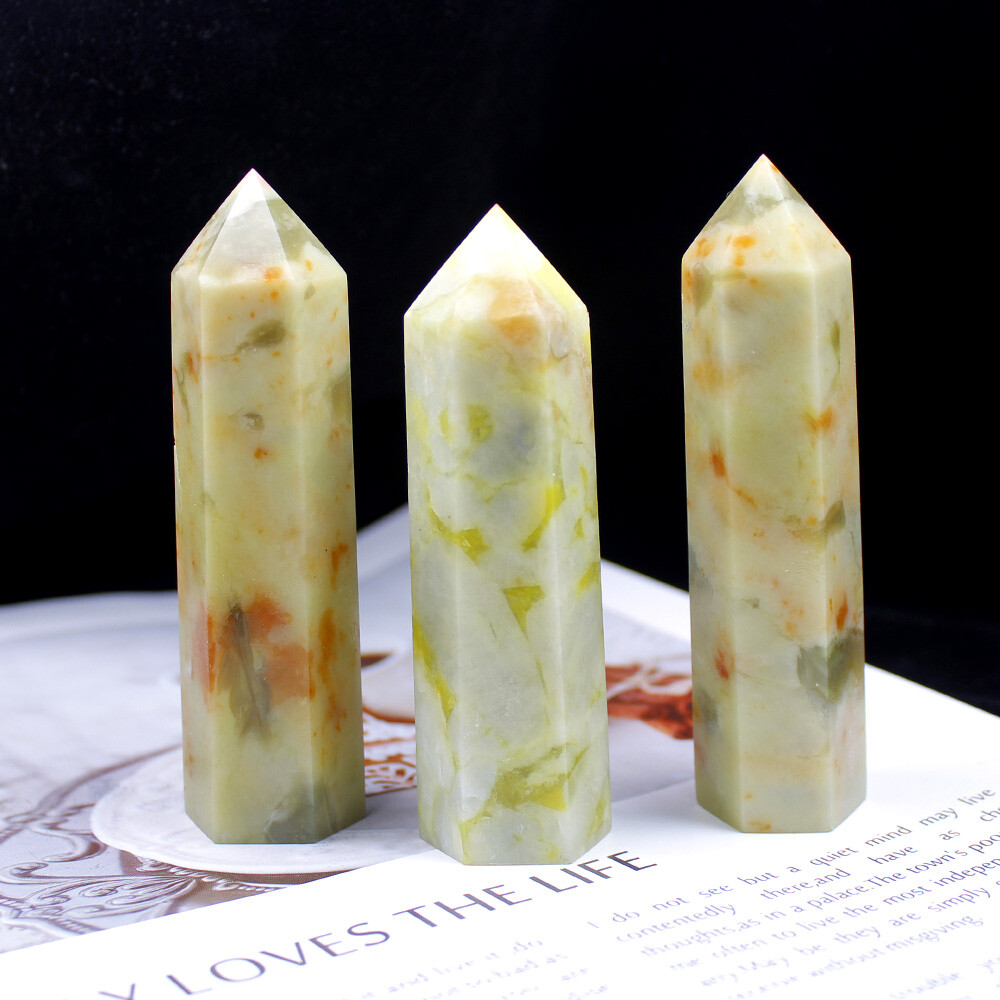 511cm Natural Serpentine Jade Quartz Crystal Point Tower Obelisk Wand