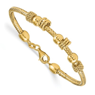 Pre-owned Superdealsforeverything Leslie's Real 14kt Yellow Gold Polished & Textured Chain Bracelet; 7.5 Inch