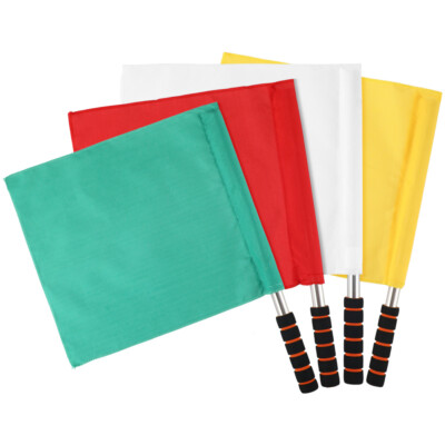  4 Pcs Green Referee Flag on Pole Soccer Solid Color Hand Signal Flags