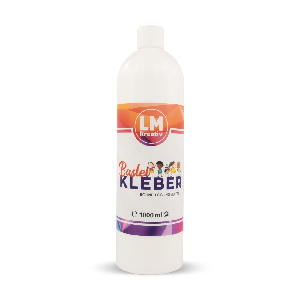LM Bastelkleber Weiß Transparent auftrocknend 1l für Papier, Pappe, Styropor