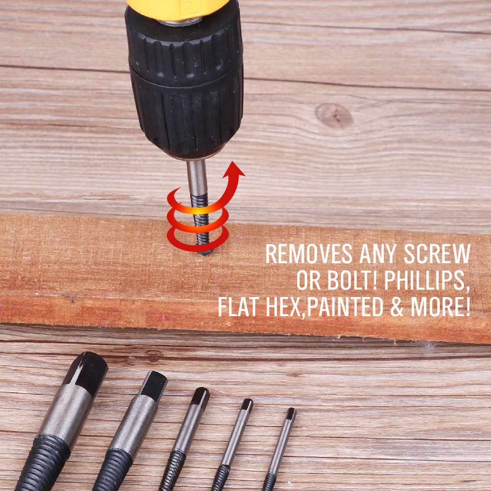 6 PC Screw Extractor Set Easy Out Drill Bits Guide Broken Screws Bolt