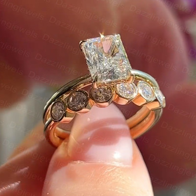 3.68 TCW Radiant Ice Crushed Moissanite Wedding Bridal Set Ring 14k Yellow Gold