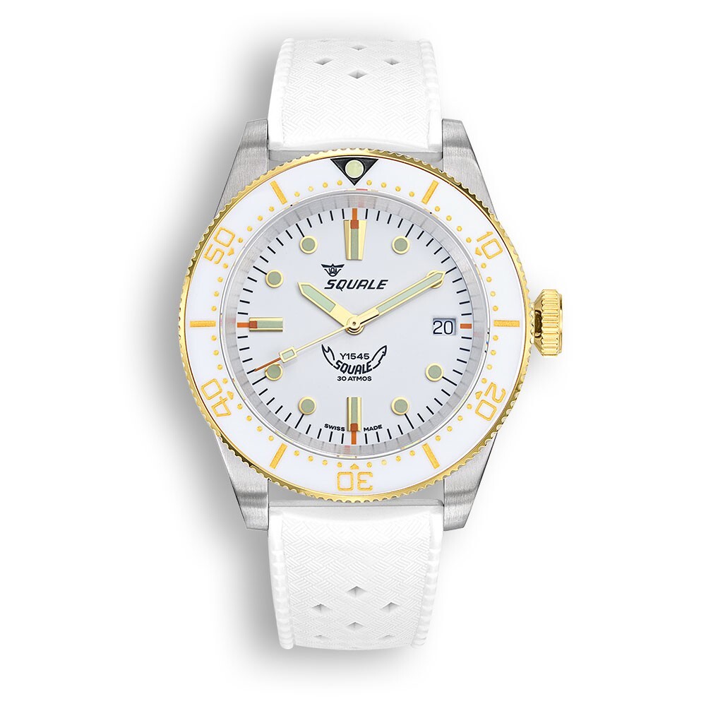 Pre-owned Squale 1545 White Rubber 1545wtwt.htw 40mm 30 Atmos Automatic Diver Watch