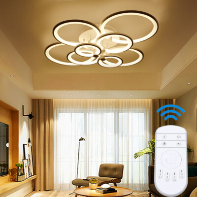 Modern 8-Ring Acrylic Ceiling Light Fixture LED Flush Mount Chandelier w/ Remote