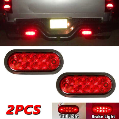 2X 10 LED 6'' Red Oval Flush Mount Brake Lights Stop Tail Light Car Truck Trailer