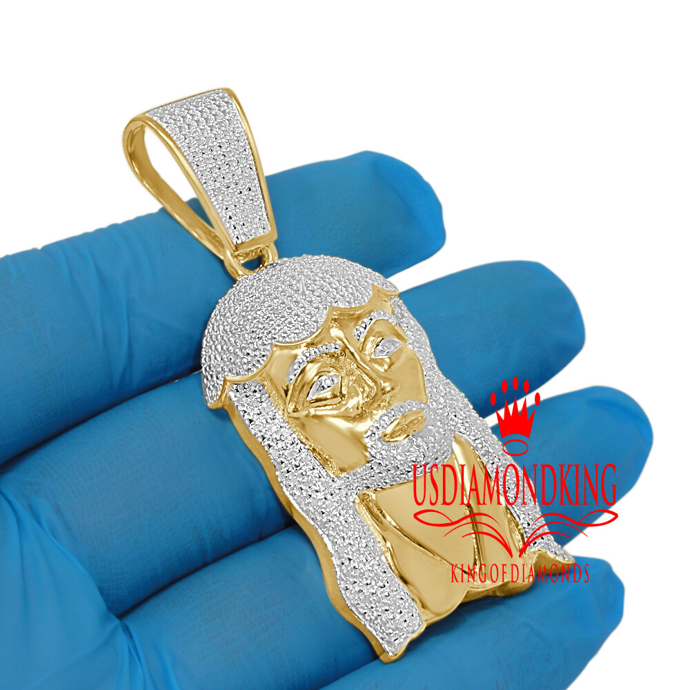 Pre-owned Us Diamond King Mens Real Diamonds Jesus Face Piece Charm 10k Yellow Gold Finish Pendent 2.65'' In Yellow/clear