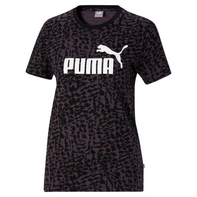 

Женская черная повседневная футболка с коротким рукавом Puma Essentials с леопардовым принтом и круглым вырезом, Черный