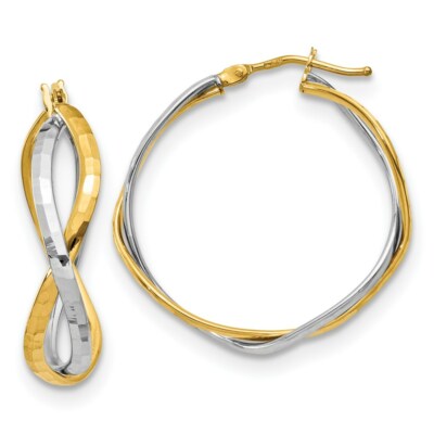 Pre-owned Superdealsforeverything Real 14kt Two-tone Polished Criss Cross Hoop Earrings