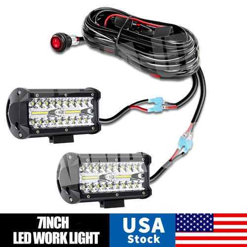 Flood Spot Drl Fog Lamp Offroad Driving Truck + Wire