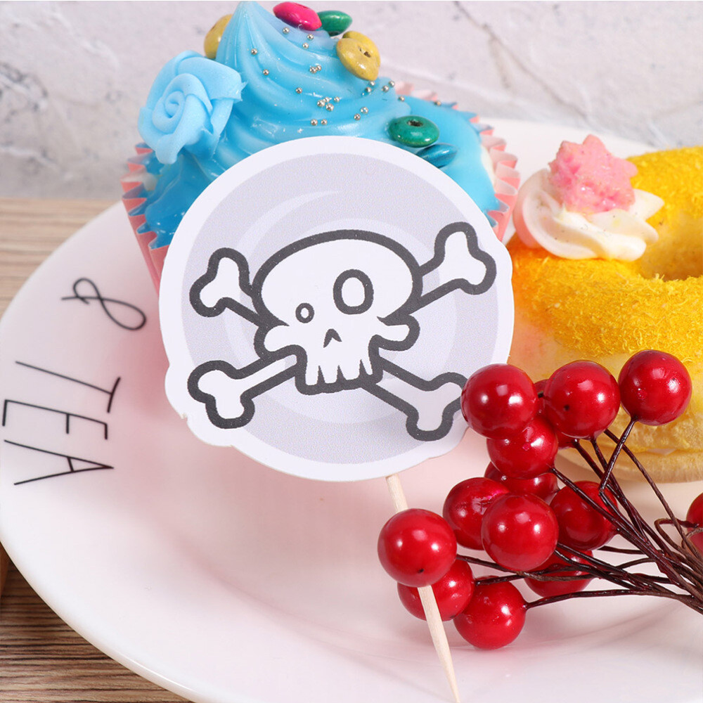 30pcs Cake Topper Paper Skull Cupcake Picks Cake Topper For Decor