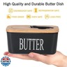 Lxmons Ceramic Butter Dish with Wooden Lid, Large Butters Container Keeper Storage with Stainless Steel Knife Spreader, Bamboo Cover and Silicone Sealing Ring for West East Coast, Black