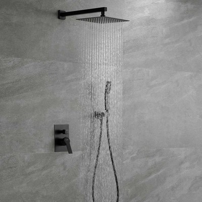 Wall Dual Shower Heads Rough In Valve Body Trim 1 Spray 2.66 GPM 10 in. Black