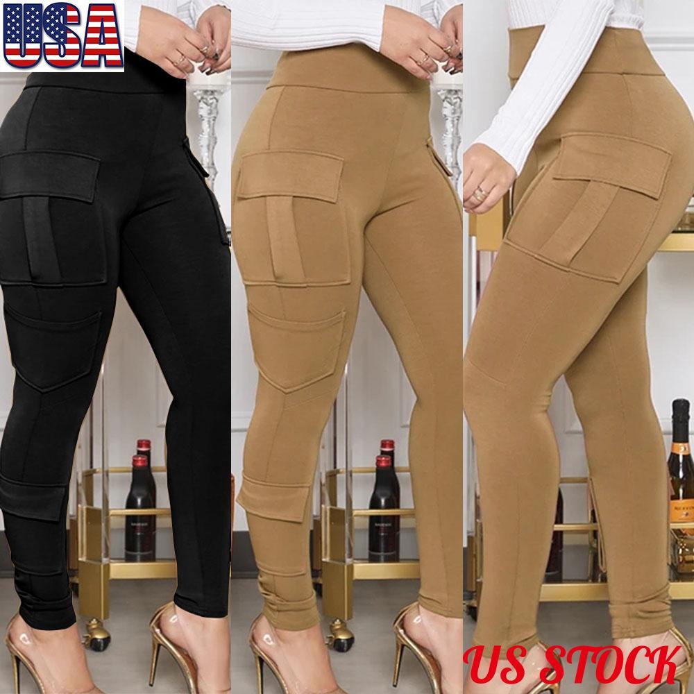 Stretchy Pockets Leggings Sports Casual Work Trousers
