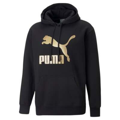 

Puma Classics Metallic Logo Pullover Hoodie Mens Black Casual Outerwear 53703501, Черный