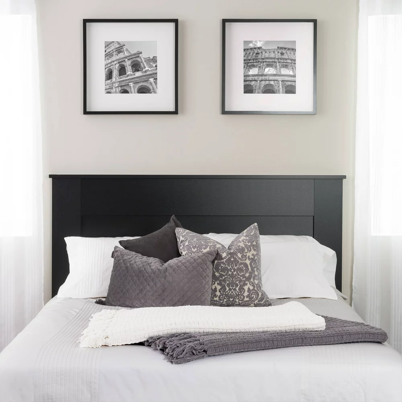 Solid Black Ebony Queen Size Wooden Panel Headboard Farmhouse Bed Frame Mounted