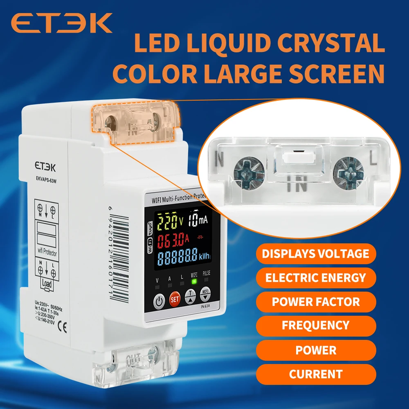 ETEK Single-phase V/A Over/Under Voltage Protector, Leakage Protection Device, I