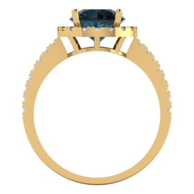 Pre-owned Pucci 1.85 Ct Round Halo Royal Blue Topaz Promise Bridal Wedding Ring 14k Yellow Gold