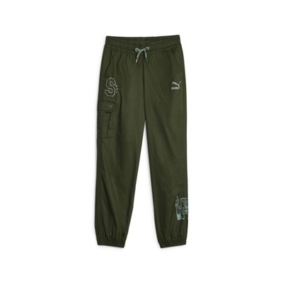 Брюки из саржи Puma Sponge X Молодежные для мальчиков Зеленые Повседневные спортивные штаны 62222031
