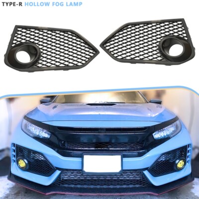 2pcs For 17-21 Honda Civic Type-R Front Bumper Fog Light Open Mesh Grille Covers