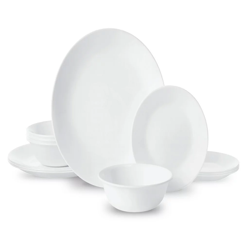 Corelle Winter Frost White, 12 pcs Dinnerware Dining Set for 4, Livingware