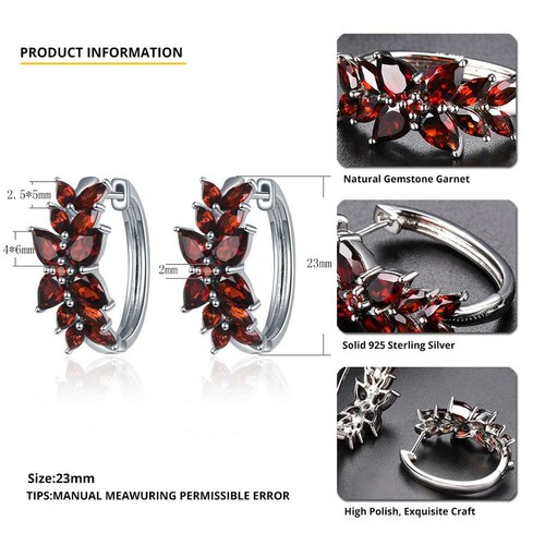 HUTANG GEMS & JEWELRY NATURAL GARNET 7.19 CARATS CLIP EARRINGS GEMSTONE 925 STERLING SILVER XMAS GIFTS