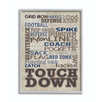 Brown and Navy Football Typog Grey Framed Wall Art, 11x14, Design by Artist E...