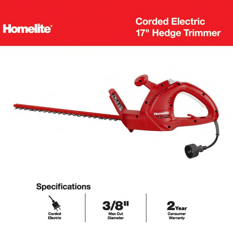 Electric Hedge Trimmer with 17 inch Dual Action Hardened Steel Blade Lightweight