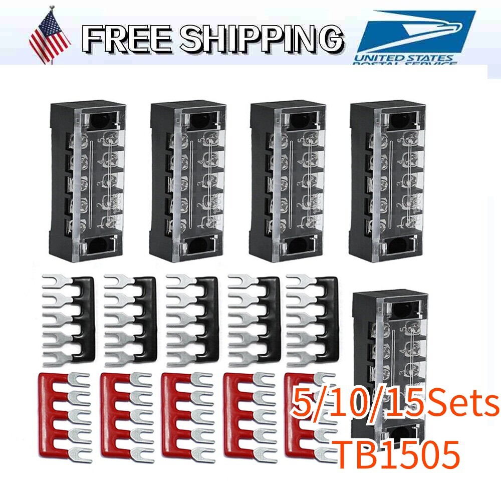 5/10/15Sets 5 Positions Dual Row 600V 15A Screw Terminal Strip Blocks