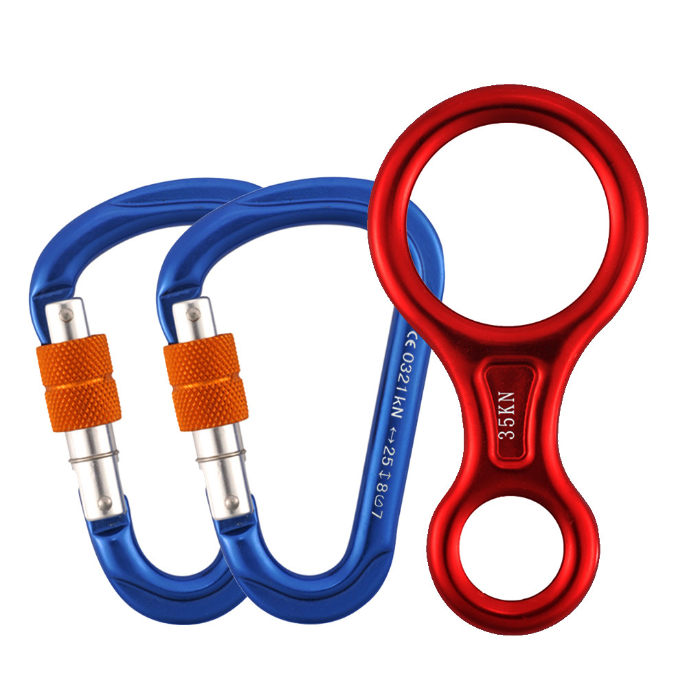 2x 25KN Screwgate Locking Climbing Carabiners & 1x 35KN Figure 8
