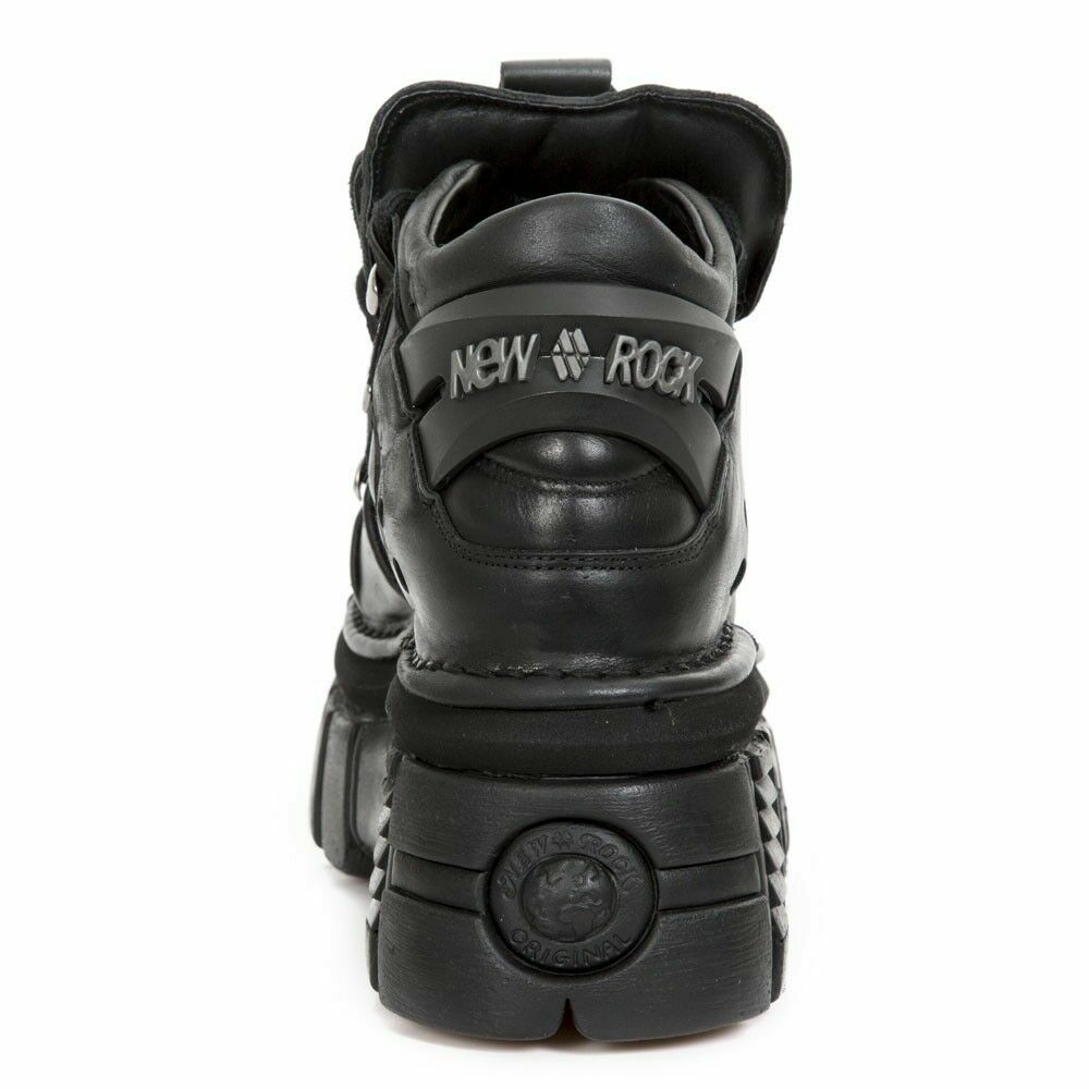 NEW ROCK ROCK M.106-S29 TOWER SHOES METALLIC BLACK LEATHER BIKER GOTHIC BOOTS