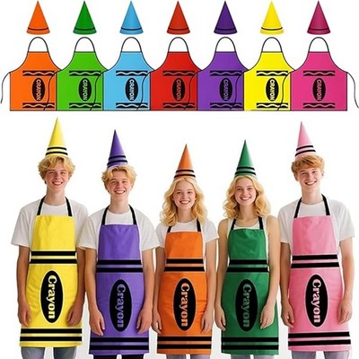 Funny Colorful Crayon Aprons Gnome Cone Hats Striped Socks Adult Crayon Costume