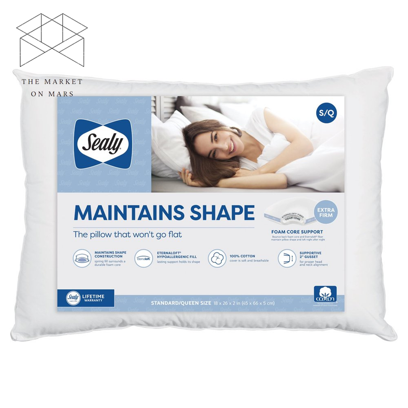 Sealy Extra Firm Support Pillow with 2" Gusset, Hypoallergenic EternaLoft Fill ✅