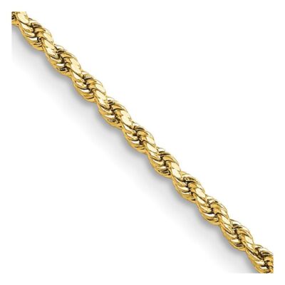 Pre-owned Diamond2deal 14k Yellow Gold 22" 2mm Semi Solid Diamond-cut Rope Necklace