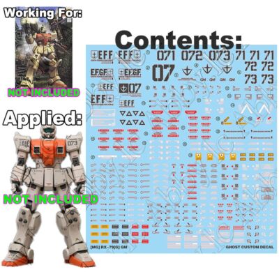 for MG 1/100 RGM-79[G] GM Ground Type WaterSlide UV Light Reactive Decal Sticker