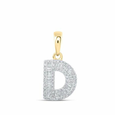 Pre-owned Gnd Atlanta 10k Yellow Gold Baguette Diamond Initial D Alphabet Pendant Letter Charm 1/3 Ctw In White